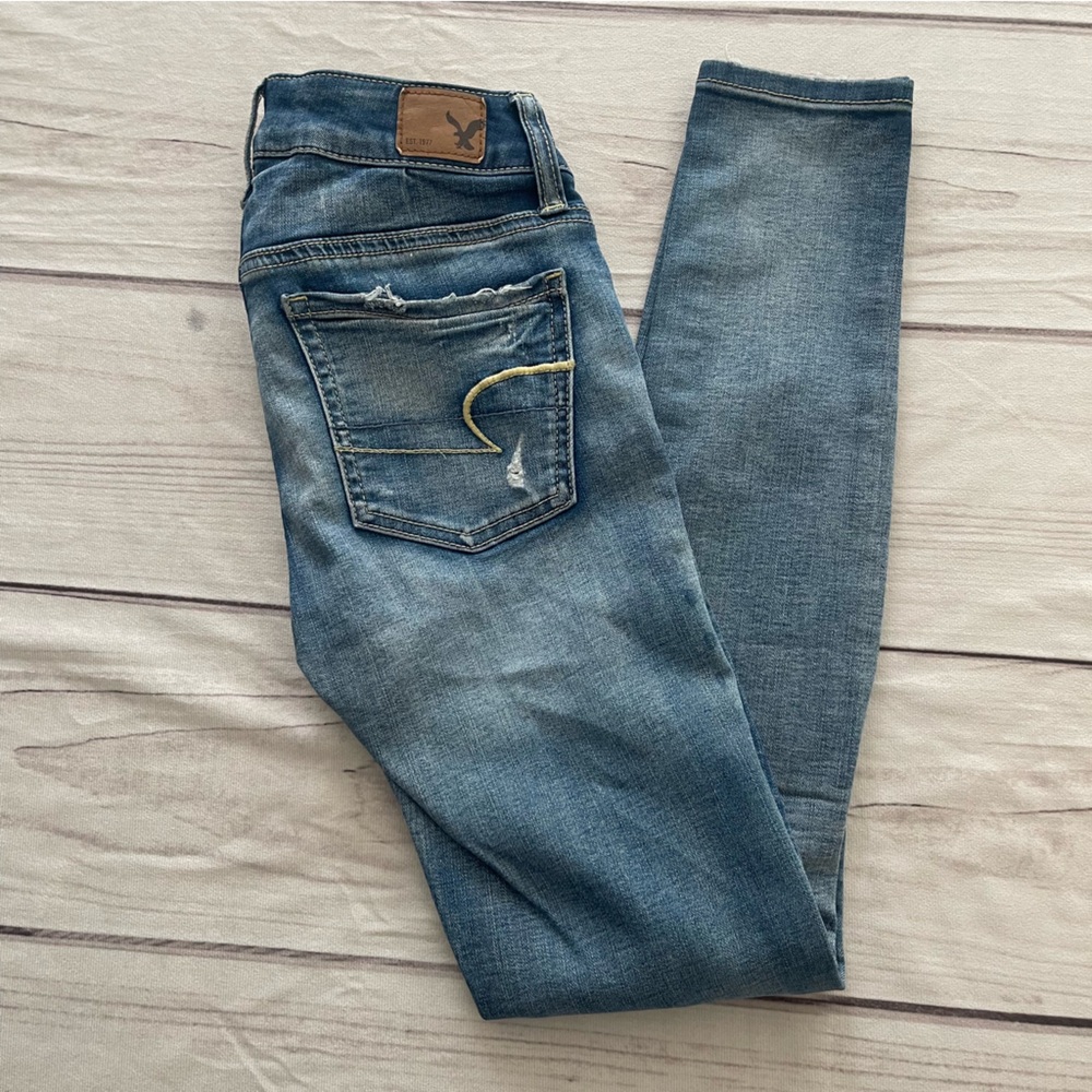American Eagle Outfitters Blue Jeggings with Distressed Details